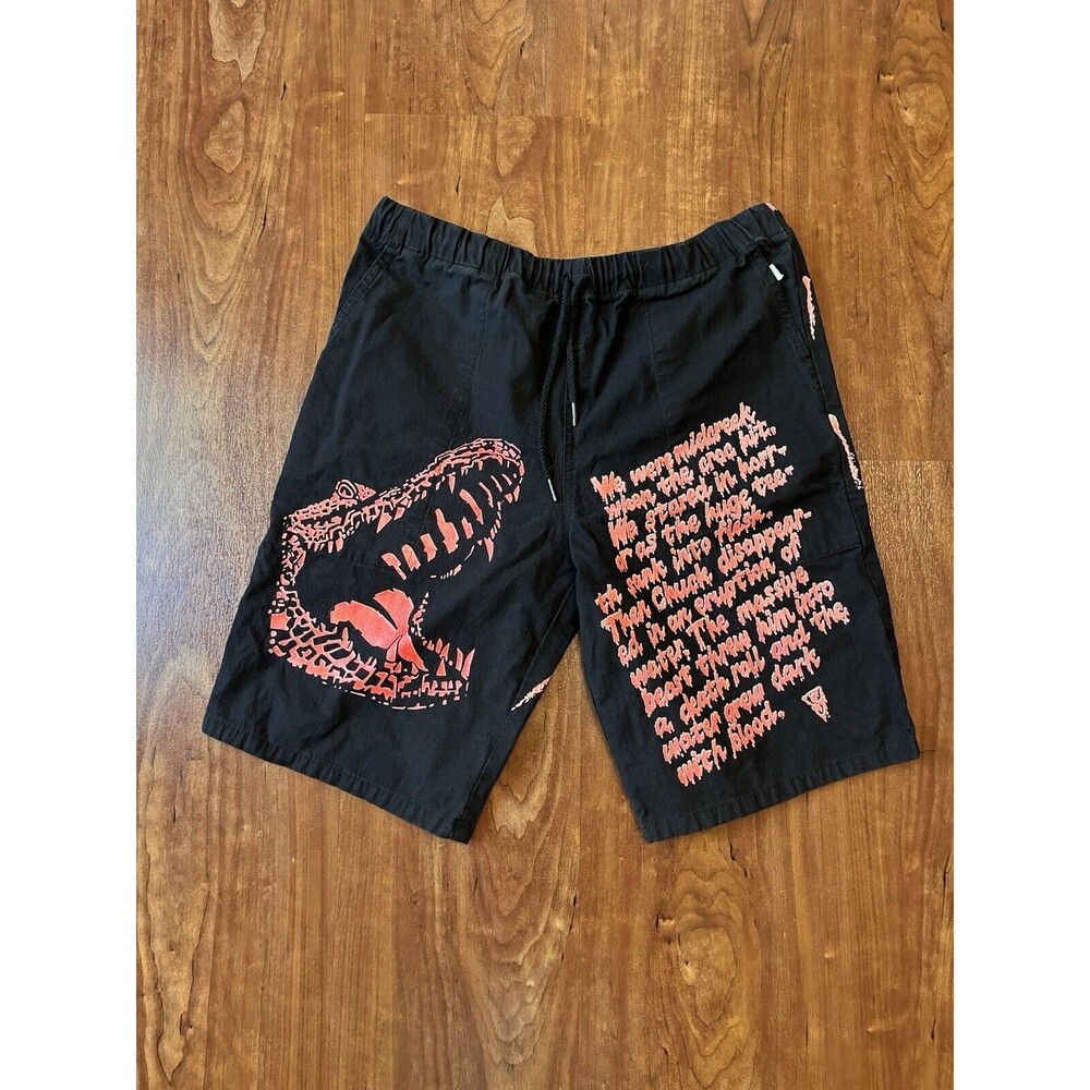 Vintage Stubbies Elastic Drawstring Waist Baggie Shorts Black Killer Croc Horror